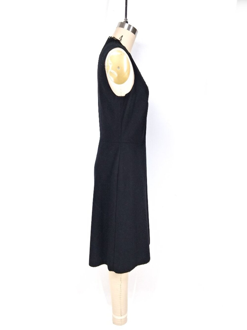 GARY GRAHAM Black Wool Beaded Cutout Dress Silk Inset Deep V Sleeveless SZ 8 - Picture 3 of 14